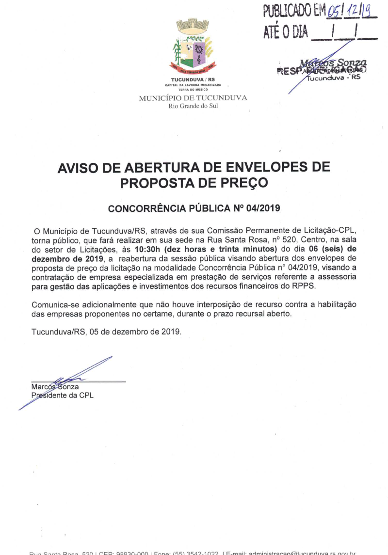 AVISO DE ABERTURA ENVELOPES PROPOSTA CNC Nº 04_2019